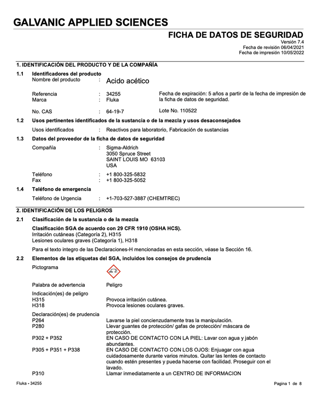 SDS Ácido Acético (español)